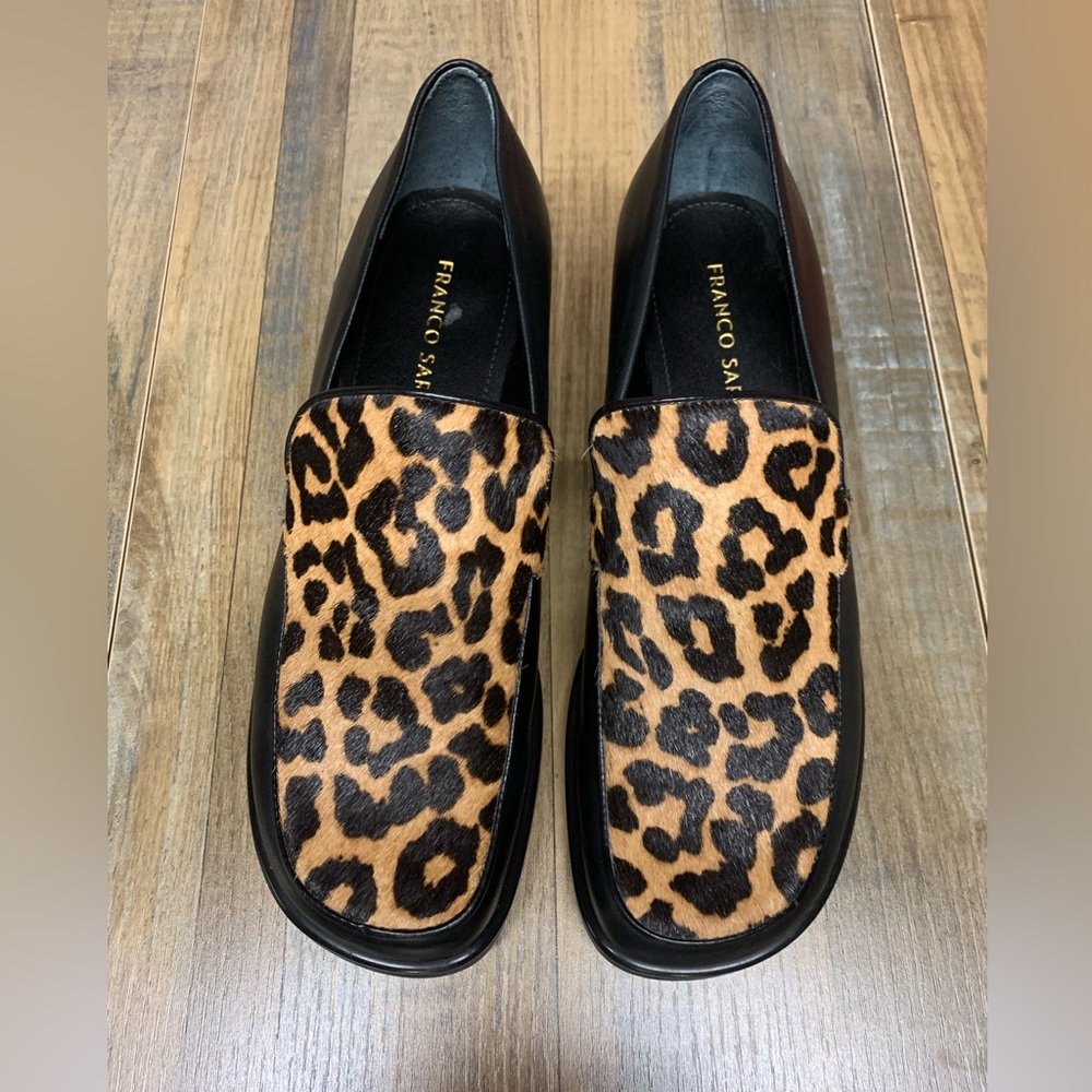 NEW!  Franco Sarto Leopard Print Calf Hair/Leather Chunky Loafers womens sz 8.5